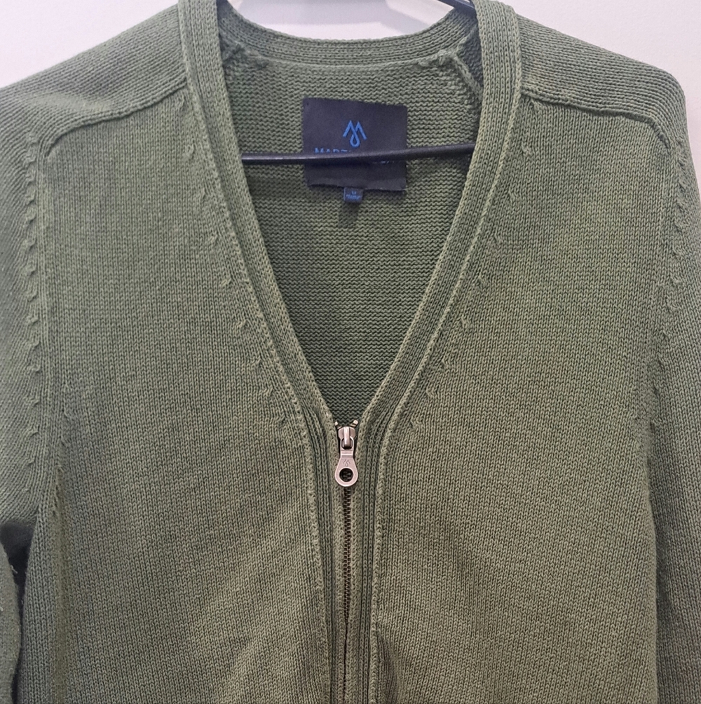 Martin & Osa Olive Green Zip Front Knit Cardigan